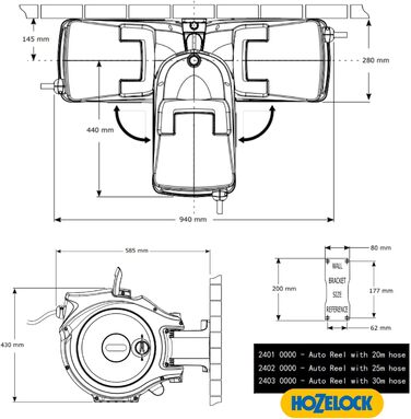 HOZELOCK Автоматичний шланг на котушці Auto Reel 40 м: автоматичне змотування, проста установка. В комплекті: шланг-розпилювач, з'єднувачі, 40 м шланга Hozelock та кріплення. 5 років гарантії [2595R0000] (45 x 49 x 28.4 см)