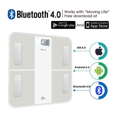 Цифрова вага-аналізатор жиру Uten з Bluetooth, 180 кг, біла, з додатком