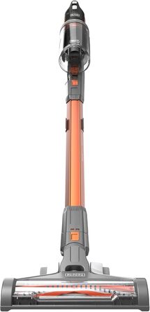 Акумуляторний пилосос BLACK+DECKER 4в1 18В 2.0Аг, безмішковий, для підлоги та ручний, з електрощіткою, бездротовий, комплект з насадкою для щілин, акумулятором, зарядним пристроєм і настінним кріпленням, Titanium/Orange