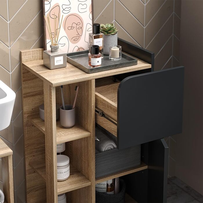 Тумба Vicco Karen під умивальник, антрацит/сонома, 50x90 см, з дверцятами та шухлядою