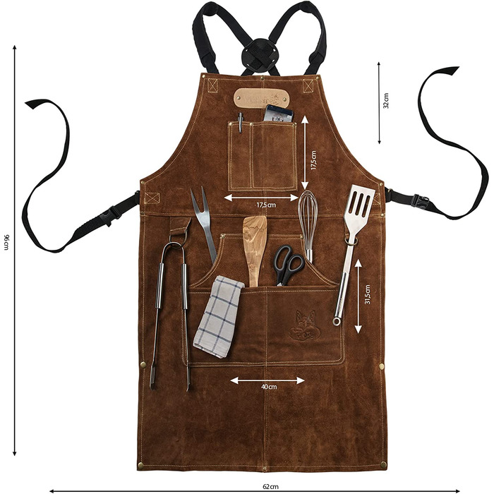 Фартух із буйволячої шкіри для грилю та кухні Black Forest Fox® ROUGH SET з тримачем для напоїв Holly Holster (для пляшок, банок, чорний)