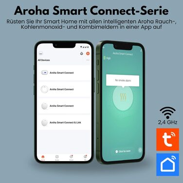 Розумний датчик чадного газу Aroha Smart Connect Wi-Fi (Tuya, Smart Life) з батареєю на 10 років, детектор CO для Smart Home