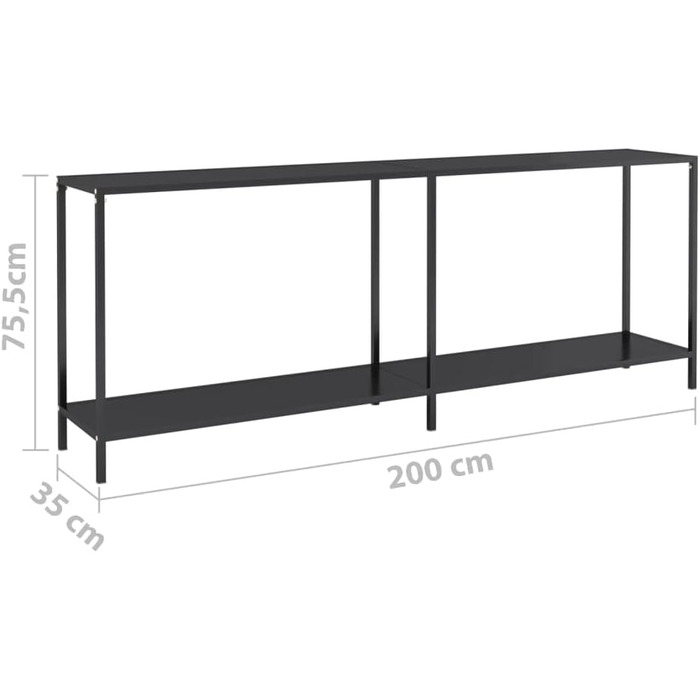 Консольний стіл vidaXL зі скла та сталі, чорний, 200x35x75,5 см – сучасний приставний стіл для коридору, вітальні, з гартованого скла