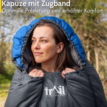 Легкий трисезонний спальний мішок Trail-Alpin з капюшоном та компресійним мішком, 250 г (Червоний/Синій)