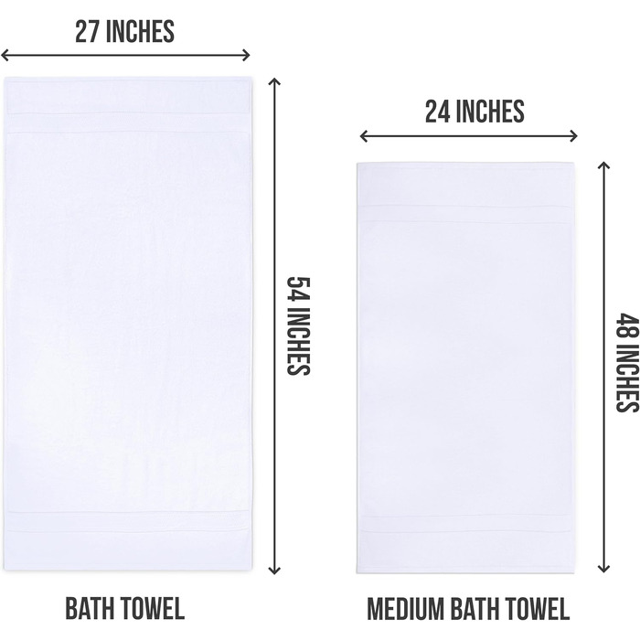 Utopia Towels – набір із 6 середніх банних рушників 100% бавовна з петельками, 60x120 см, м'які та вбираючі рушники для душу, білі