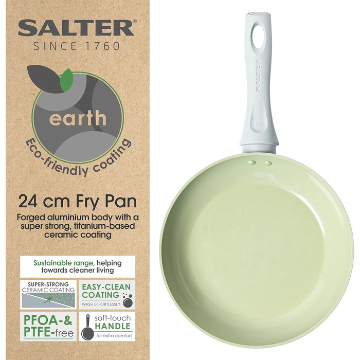 Сковорода Salter Earth 24 см, керамічна антипригарна, без PFOA/PFAS/PTFE, для індукції, легке очищення, бакелітова ручка