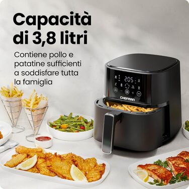 Аерофритюрниця Chefman 3.75L з технологією Hi-Fry, сенсорне керування, антипригарне покриття, чорна