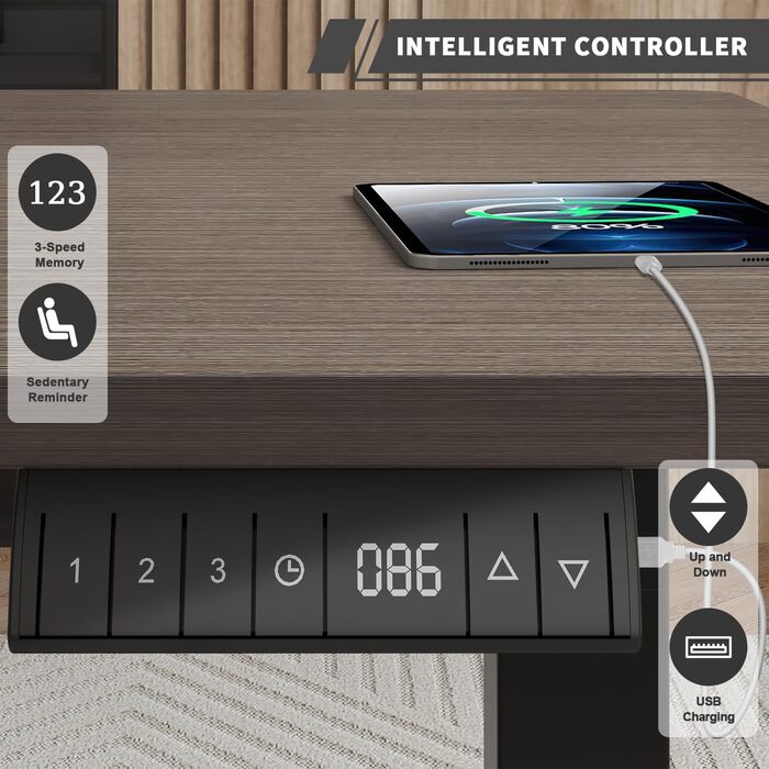 Електричний регульований стіл JUMMICO 160x80 см з USB, кабель-каналом, ергономічний комп'ютерний стіл для офісу, горіх