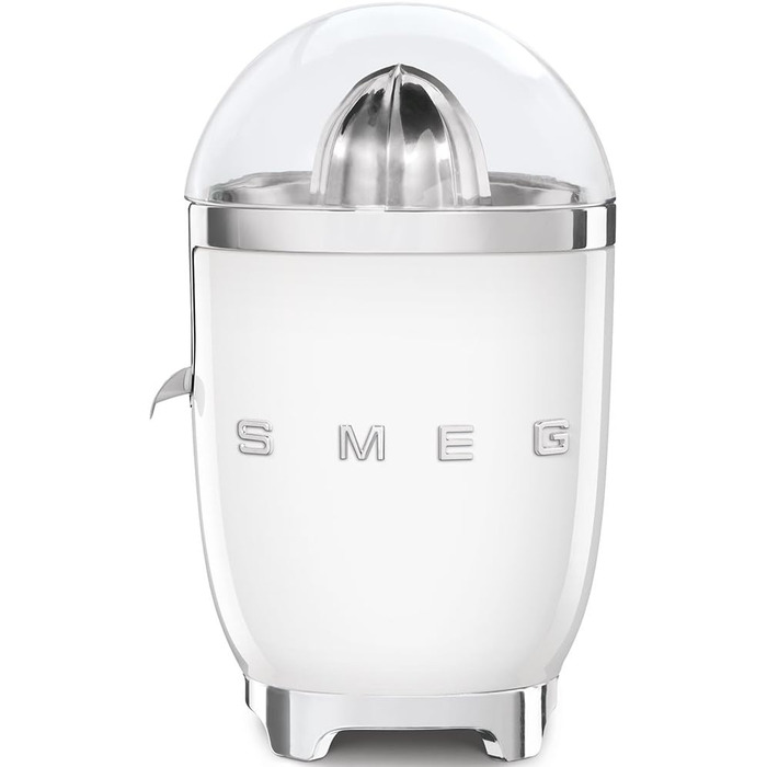 Соковижималка для цитрусових SMEG CJF11RDEU, електрична, 70 Вт, нержавіюча сталь, біла, антикрапельний носик, універсальний конус, фільтр, нековзні ніжки