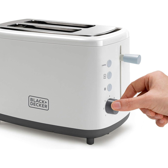 Тостер Black+Decker BXTOA820E, 820Вт, 2 широкі відділення, 7 режимів, підставка для булочок, білий