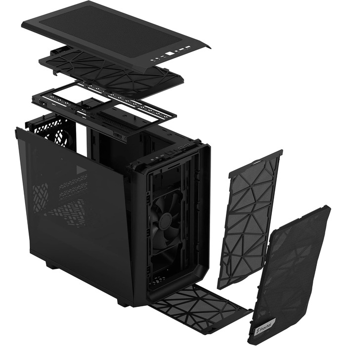 Корпус Fractal Design Meshify 2 Nano Black TG Dark Tint, скляна панель, чорний, компактний формат, для ігрового ПК