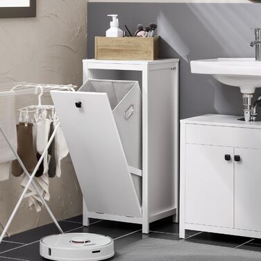 SoBuy BZR96-N шафа для білизни з висувним кошиком, мішком та відділенням для збору білизни, для ванної кімнати, натуральне дерево, 40x90x35 см