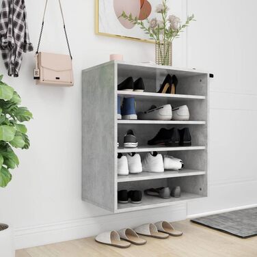 vidaXL Тумба для взуття з 5 полицями, настінна, бетонно-сіра, 60x35x70 см, ДСП