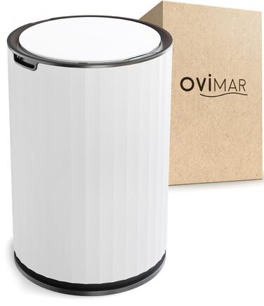 Сенсорний смітник ovimar Dueodde 7 л білий, круглий, безконтактний, з кришкою, для ванної або кухні, підходить як відро для підгузків
