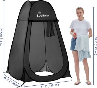 Намет для душу WolfWise Pop-Up – для кемпінгу, пляжу, відпочинку на природі, 190 см, чорний/зелений/синій