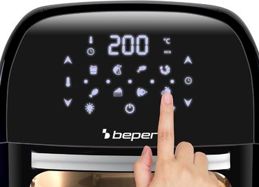 Аерофритюрниця BEPER P101FRI012 цифрова, 12 л, 1800 Вт, гриль, тостер, сушарка, 8 програм, сенсорна панель, аксесуари, чорна