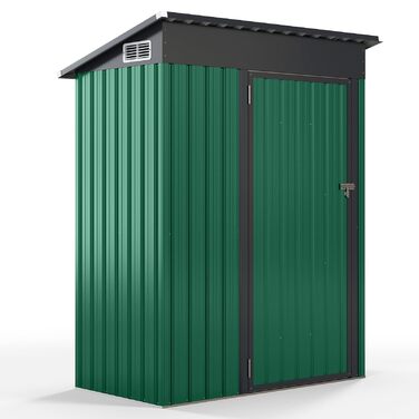 Металевий садовий будиночок COSTWAY 150x90,5x185 см, 1,5 м³, з похилим дахом та дверима, замиканий, зелений
