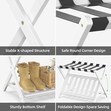 Складана підставка для валізи BAMBOOHOMIE з бамбука, тримач для багажу з полицею для гостьової кімнати та готелів, білий колір