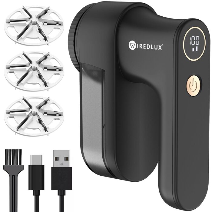 Машинка для видалення ковтунців електрична акумуляторна для одягу з USB зарядкою - видаляє катишки, 3 швидкості, LED дисплей, портативна (Чорний)