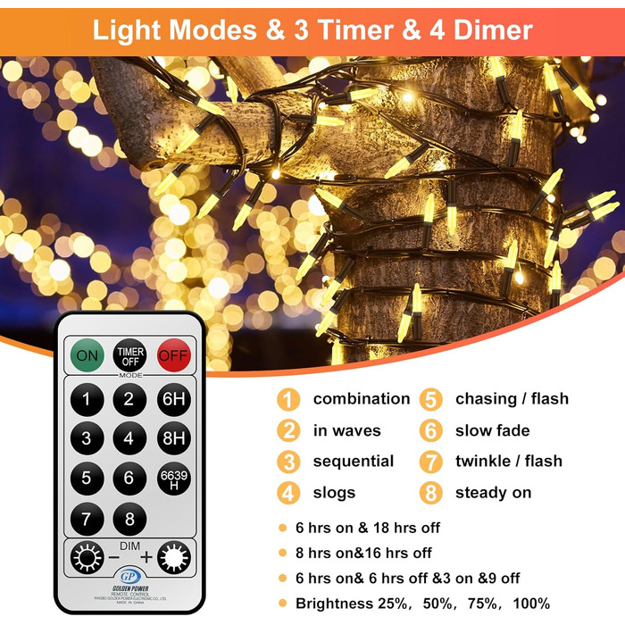 Гірлянда CORST 120 м, 800 LED, для вулиці та дому, тепле біле світло, електрична, для саду, ялинки, святкова
