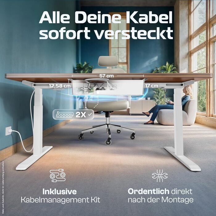 Електричний стіл CleverDesk для роботи 160x80 см, регульована висота, 2 USB, білий каркас, дерев'яна стільниця