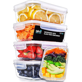 Скляні контейнери для їжі Igluu Meal Prep, прямокутні (набір 5 шт. + запасна кришка), 840 мл