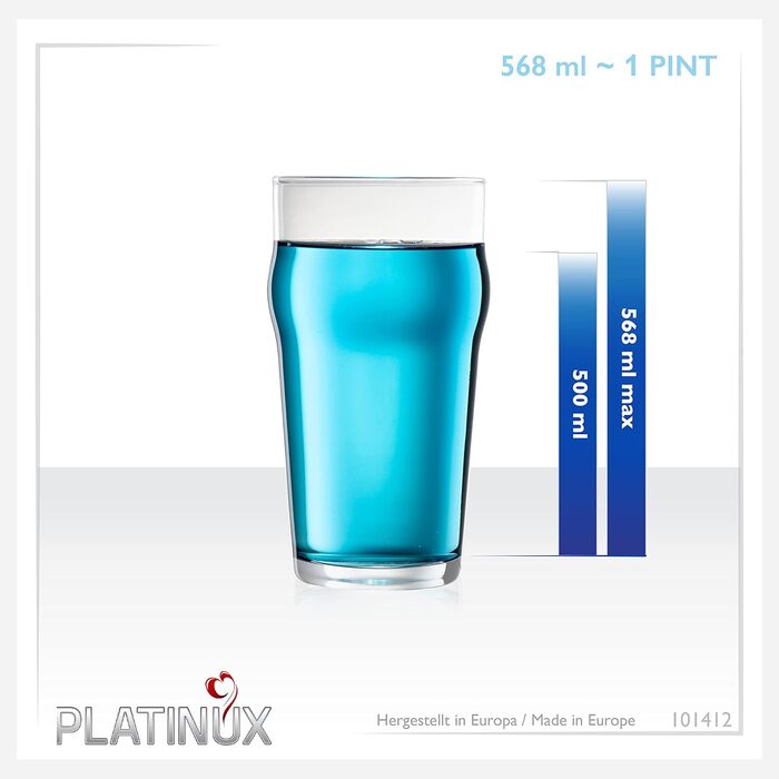 Набір пивних склянок PLATINUX 6 шт. по 500 мл – високі келихи для пива, пінта, скло, для пшеничного та світлого пива