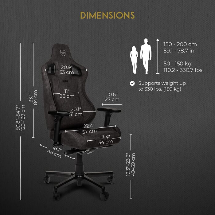 Ігрове крісло noblechairs Epic TX, антрацит, текстиль, офісне, дихаюче, з підголівником і поперековою підтримкою, для користувачів до 120 кг