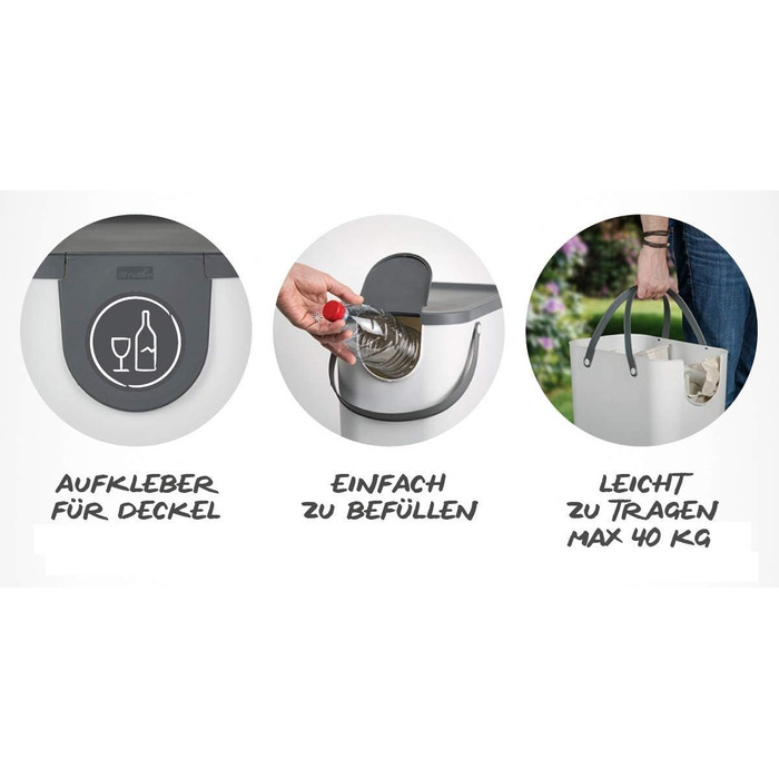 Набір контейнерів для сортування сміття Rotho Albula 3×25л, пластик, BPA-free, для кухні, антрацит/синій/бежевий