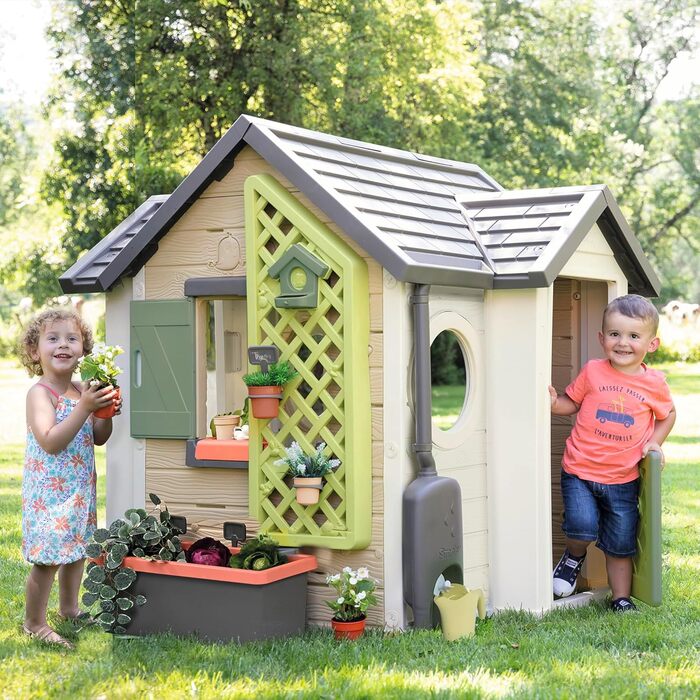 Дитячий садовий будиночок Smoby Life Garten Spielhaus 128x132x135 см з переробленого пластику - для дітей від 2 років