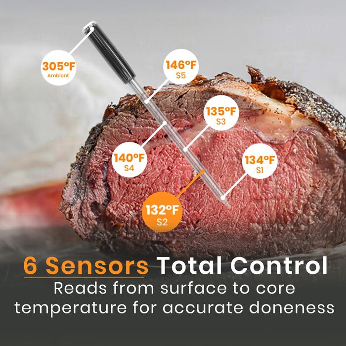 Бездротовий цифровий термометр для м'яса MeatStick V: WiFi та Bluetooth, термостійкість до 650°C, для гриля, смокера, су-від, духовки та аерогриля