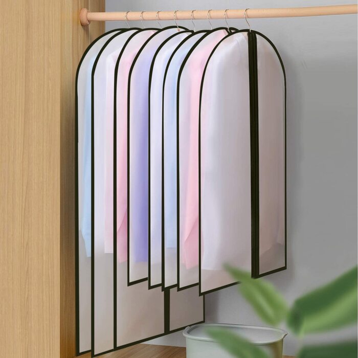 Комплект GoMaihe з 12 довгих чохлів для одягу, 60x120/100 см, чорний кант, прозорі, для костюмів, вечірніх та весільних суконь, пальт, сорочок, захист від молі, водонепроникні, багаторазові
