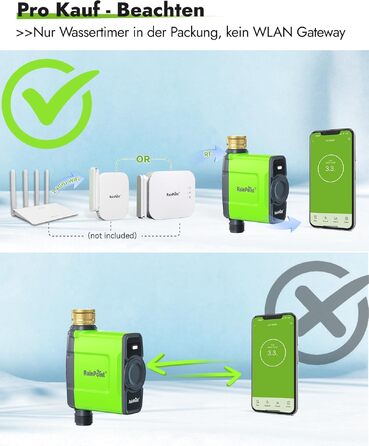 Таймер для поливу RainPoint WiFi з латунними з'єднаннями, розумне керування, APP, голосове управління, автоматичний полив саду та газону, 6 програм, 1 зона (зелений)
