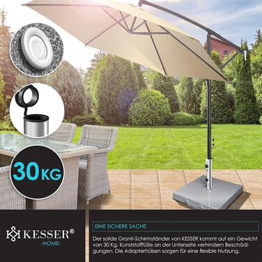 Підставка для парасольки KESSER Granit 30 кг з нержавіючої сталі (сіра, квадратна) для садових та балконних парасольок, діаметр труби 16-48 мм