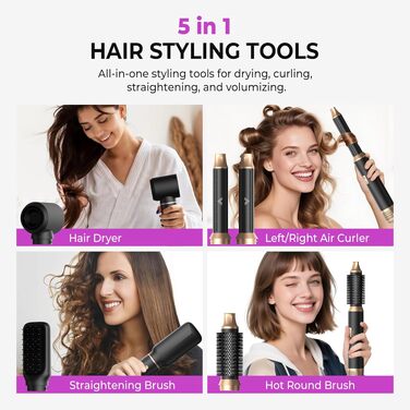 UMIGA Hairstyler 5-в-1: Фен-щітка, стайлер для волосся, випрямляч, плойка, насадки для укладки. Чорний колір