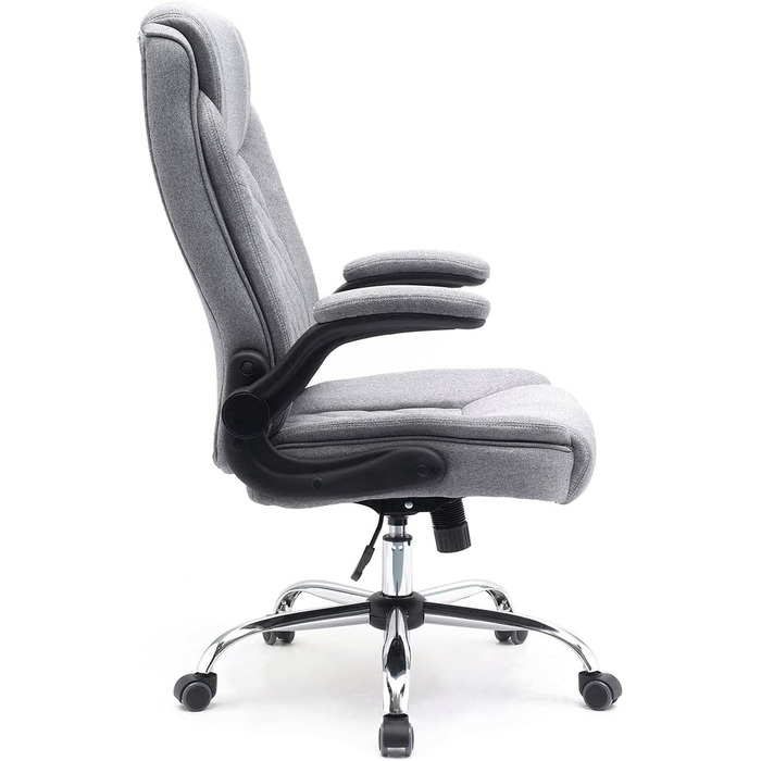Ергономічне офісне крісло Superkancl COMFORTABLE, до 130 кг, сіре, з високою спинкою та відкидними підлокітниками