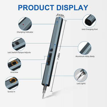 Набір електричних викруток Dinow 30 в 1 з LED-підсвіткою, 2 швидкості, для ремонту ноутбуків, окулярів, годинників та рукоділля