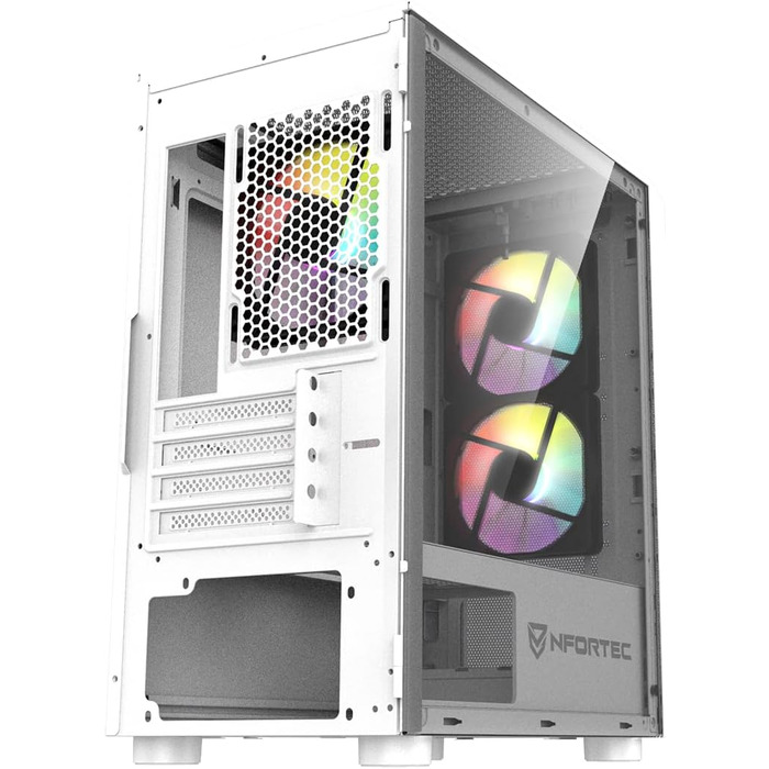 Nfortec DYS ігровий корпус для ПК Mini Tower (MATX), 3x 120 мм ARGB вентилятори, металева сітка, скляна бічна панель, білий