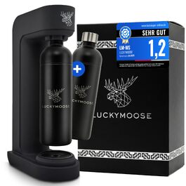 Сифон для газування води Luckymoose Infinity, 2 сталеві пляшки по 1,25л, сумісність з синіми циліндрами CO2 60л, чорний