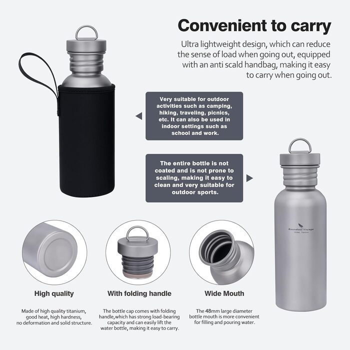 Фляга Titan Boundless Voyage Ti3002D-750ML для спорту, кемпінгу та туризму. Титанова, 750 мл