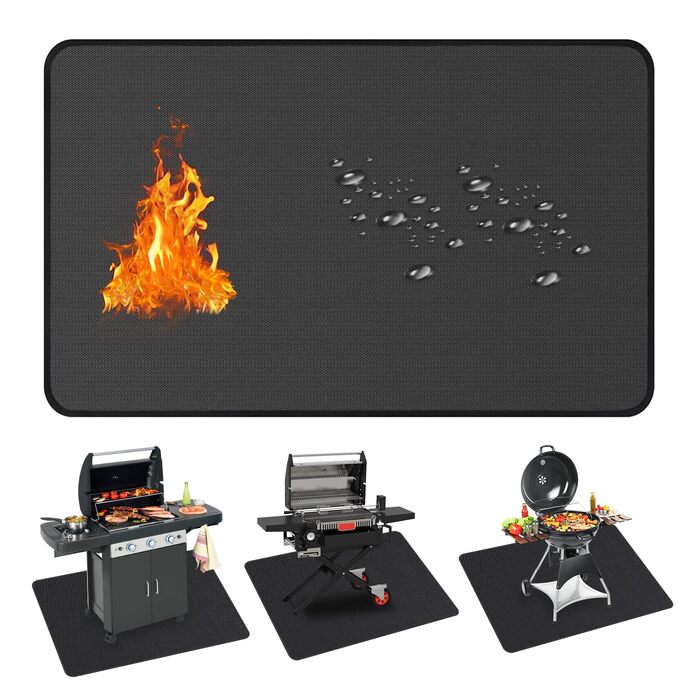Захисний килимок для гриля UBeesize Grillmatte 132x193 см, вогнетривкий, для тераси, саду, чорний