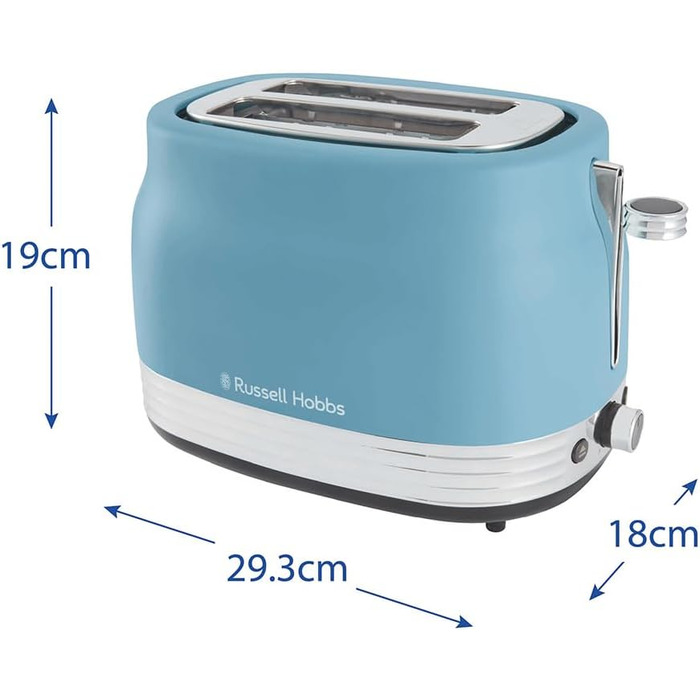 Тостер Russell Hobbs Hanley на 2 тости, блакитний (6 режимів, широкі слоти, розморожування, підігрів, підйом тостів)