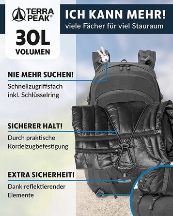 Туристичний рюкзак Terra Peak Flex 30L з вентиляцією спини, регочохлом і тримачем для питної системи – середній трекінговий рюкзак із 3D Air Mesh для походів, з поясним ременем