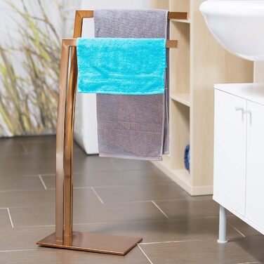 Підставка для рушників Relaxdays WIMEDO, 2 перекладини, 80x32x20 см, прямокутна основа, купер, нержавіюча сталь, для ванної кімнати