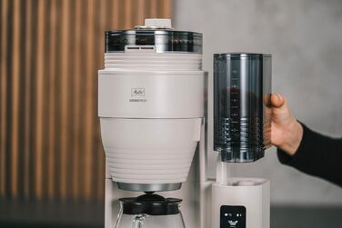 Кавоварка з млинком Melitta AromaFresh Pro X, фільтраційна, скляний глечик, знімний резервуар, на 10 чашок, сіра