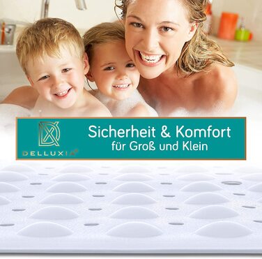 Протиковзкий килимок для ванни Delluxia 100×40 см, білий, BPA Free, з 2 гачками