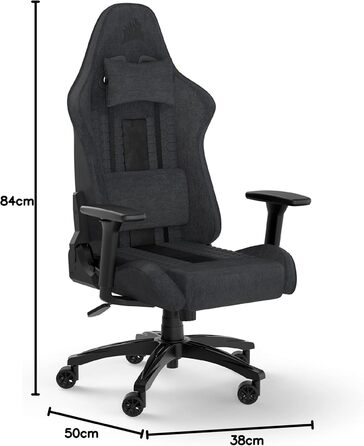 Ігрове крісло Corsair TC100 Relaxed, тканинне, спортивний дизайн, знімні подушки для попереку та шиї з memory foam, регульовані підлокітники, сірий/чорний