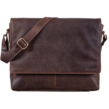 Шкіряна сумка для ноутбука LEABAGS Oxford 15 дюймів з натуральної шкіри для чоловіків та жінок, колір Cow Saddle Horse
