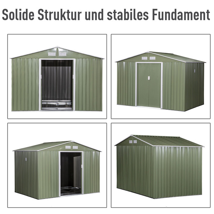 Outsunny Garden Shed Металевий садовий сарай з фундаментом світло-зелений 277 x 195 x 192 см