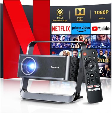 Проектор Beamer 4K з підтримкою 1500 ANSI, 1080P FHD, Smart, автоматичною корекцією трапеції, електричним фокусом, WiFi 6, Bluetooth для домашнього кінотеатру та на відкритому повітрі (сталево-сірий)